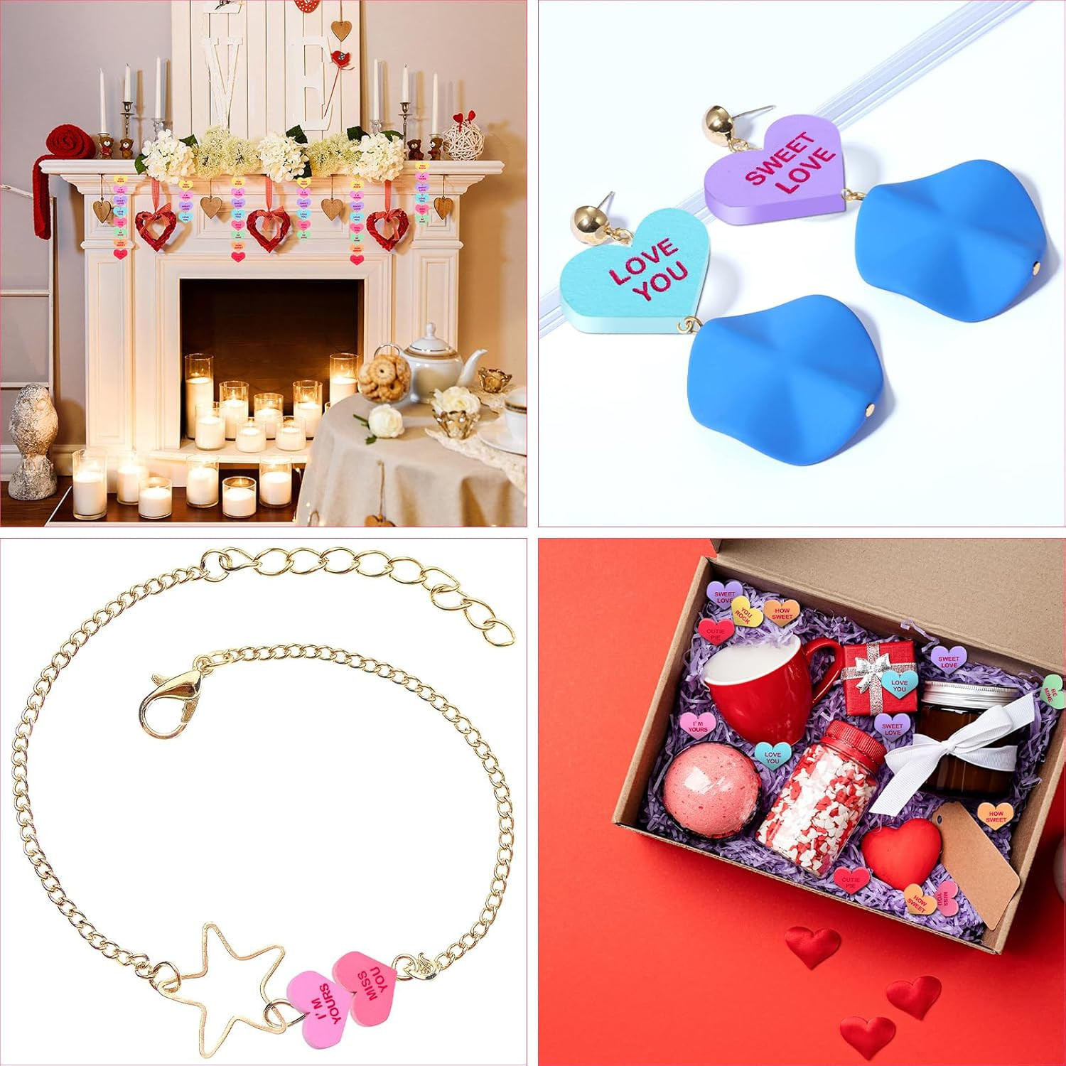 320 Pcs Valentine’S Day Wooden Heart Beads Conversation Hearts Beads 16 Mm Heart