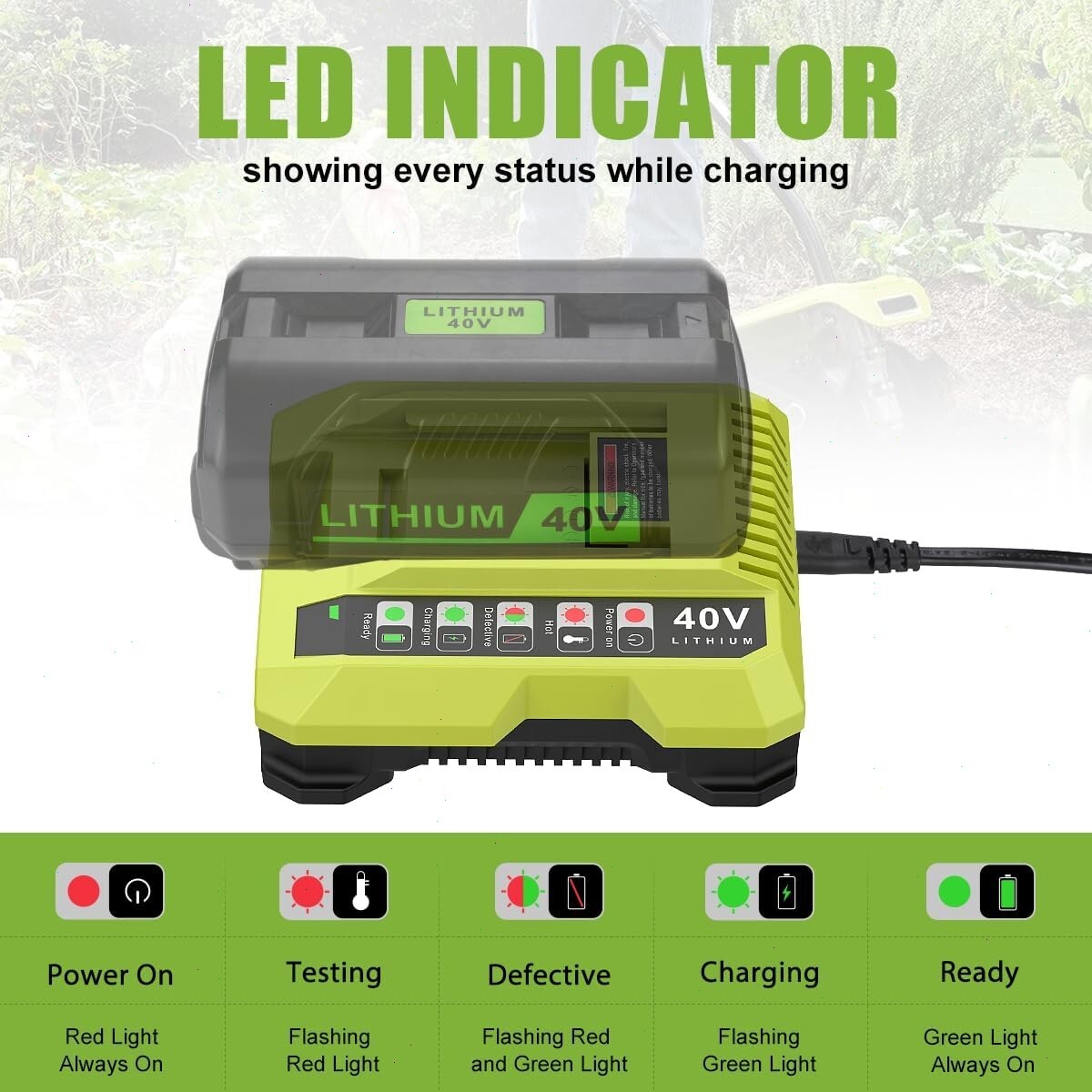OP401 For Ryobi 40V Battery Charger OP408VNM 40-Volt Lithium-Ion Battery Charger