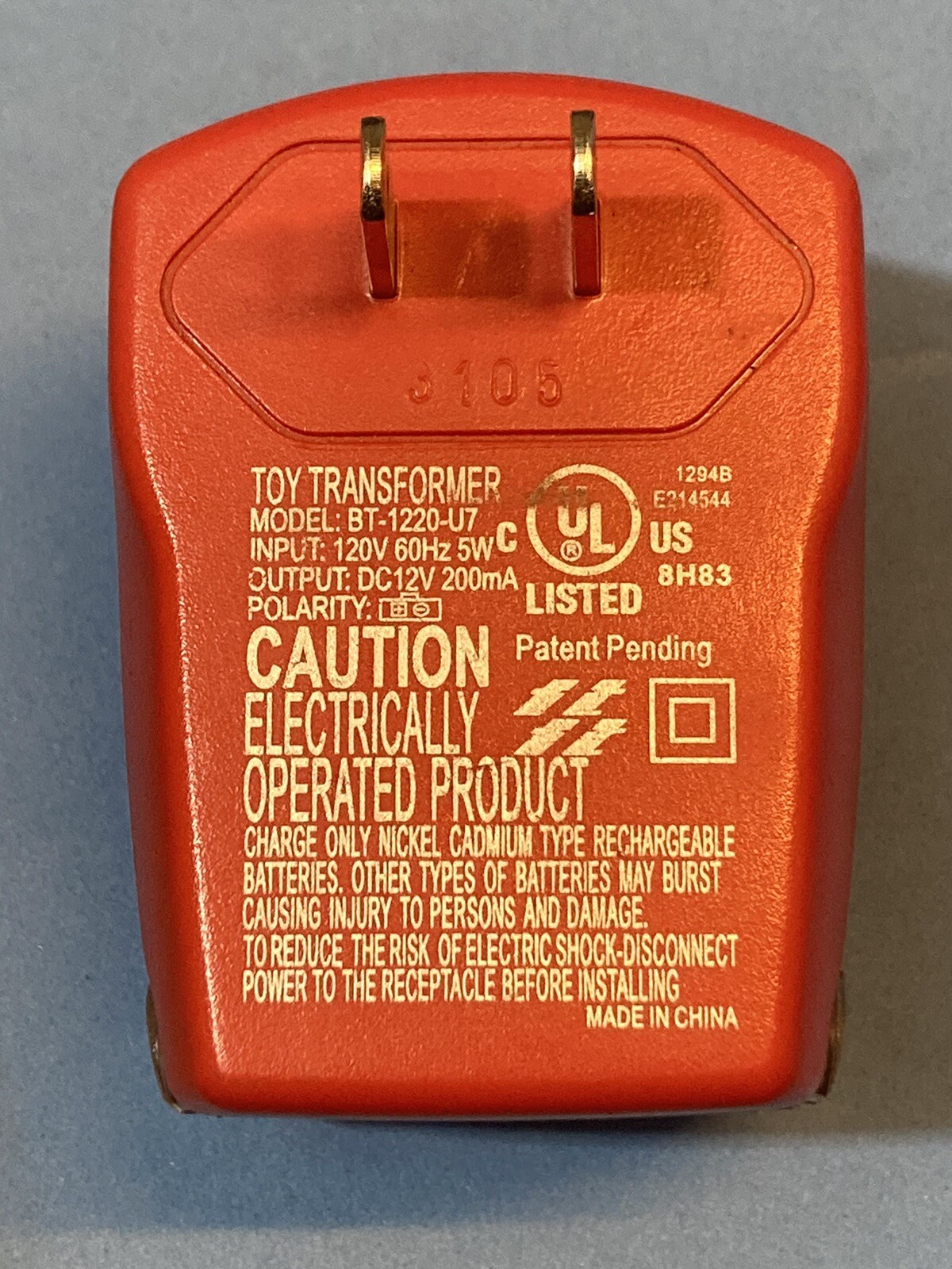 Nikko 9.6V Model BT-1220-U7 Charge Station 4-Hour Charger Toy Transformer