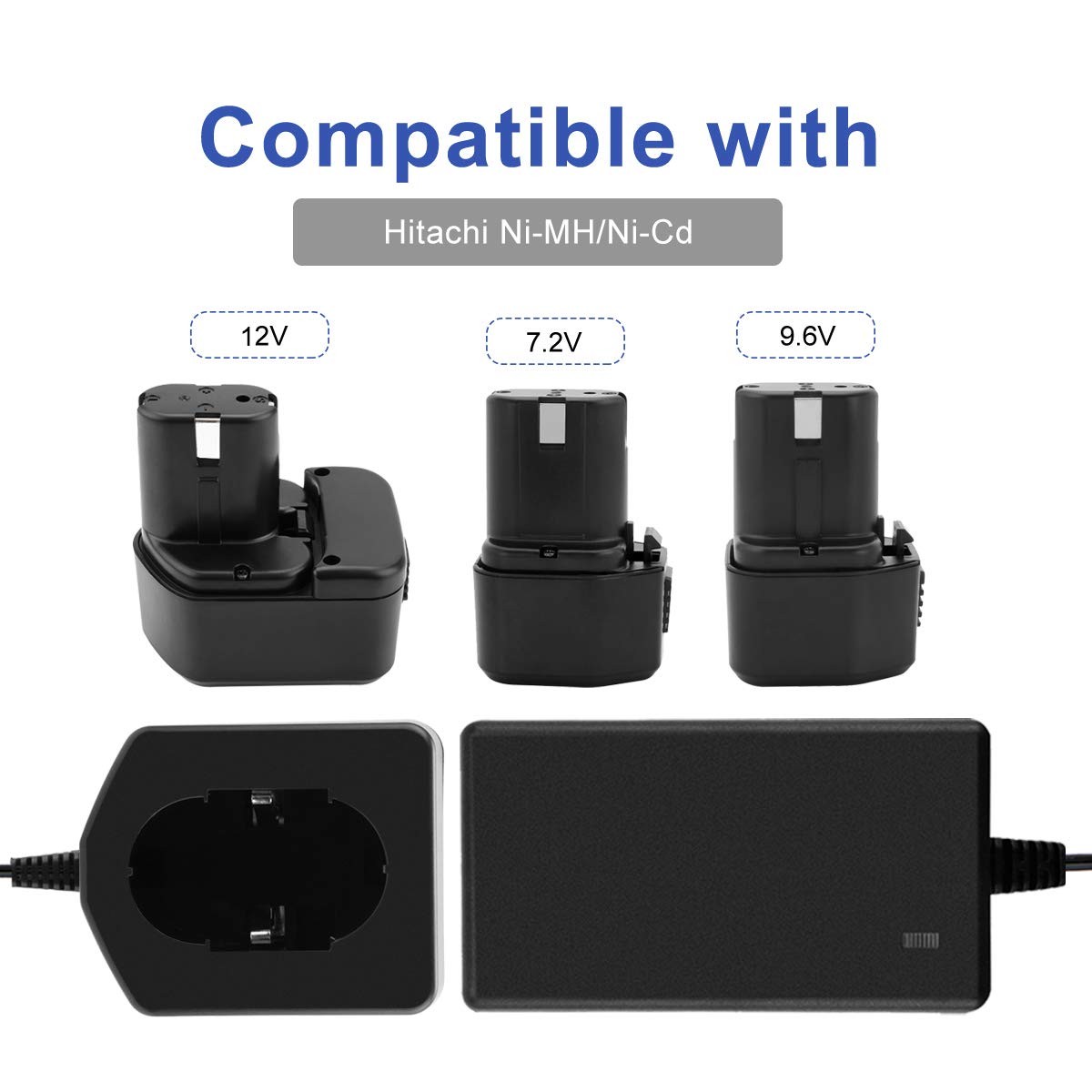 Exmate 1.2V-18V Battery Charger Compatible with Hitachi 7.2V, 9.6V, 12V Black