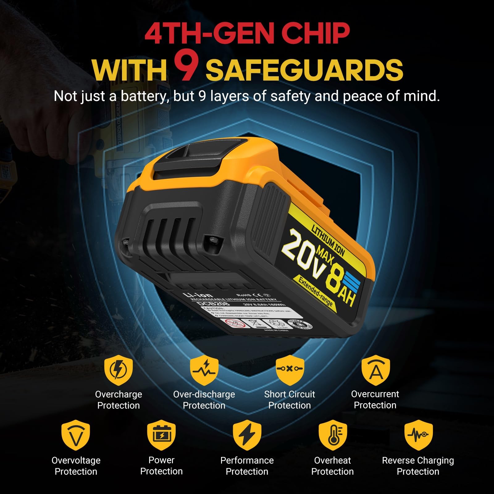 Velgonyx 8Ah Replacement Compatible For Dewalt 20V Max Battery High Capacity