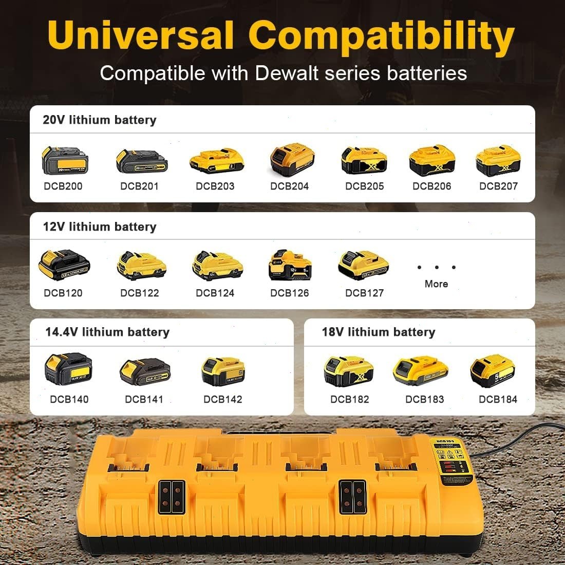 For DEWALT 12V/20V DCB104 4-Port Battery Charger Fast charger Lithium XR DCB205