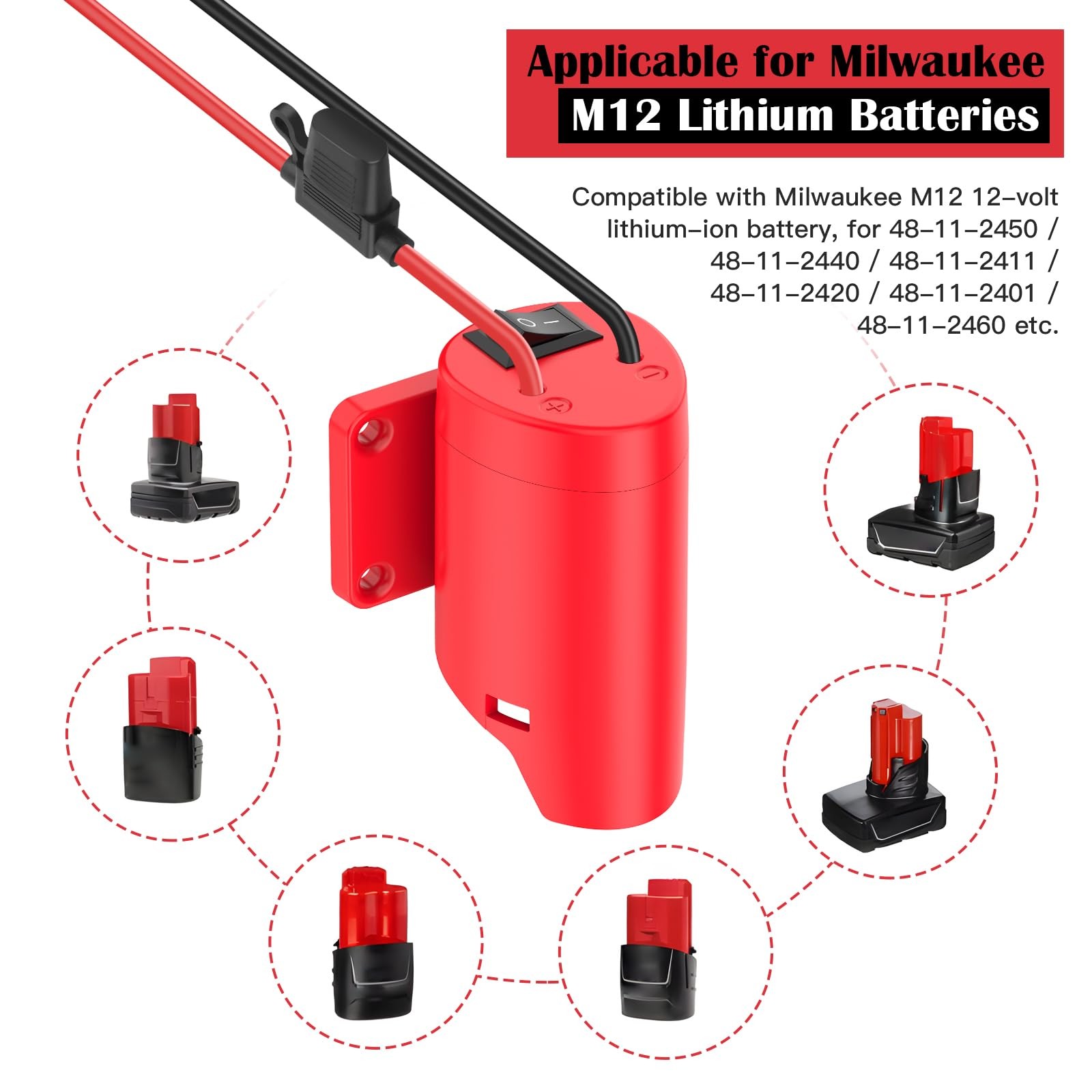 1 Packs Power Wheel Adapter for Milwaukee M12 Battery 12V 1 Pack