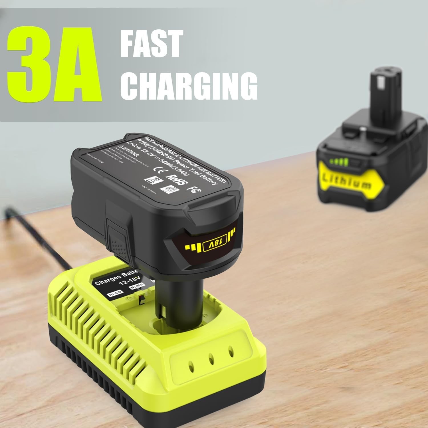 P117 Fast Charger For Ryobi 18V Lithium-Ion NiCad Battery P108 P107 Replacement