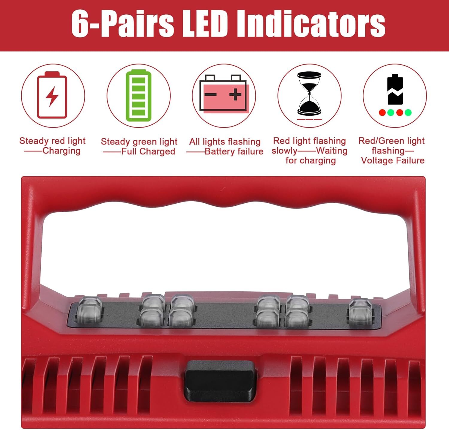 6-Port Rapid Battery Charger for Milwaukee 18V M–18 Battery 48-11-1850 11-1840