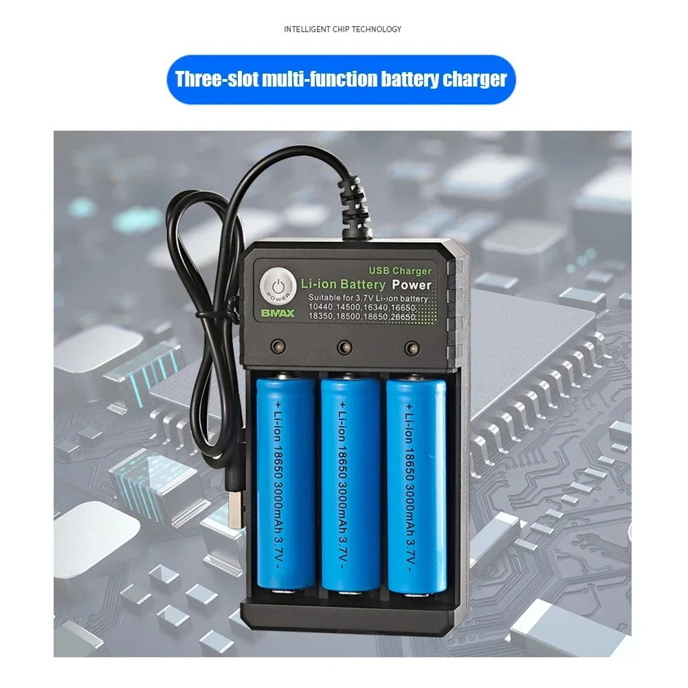Smart 18650 Charger 3 Slots 4.2V Li-Ion Battery USB Independent Charging 18650 1