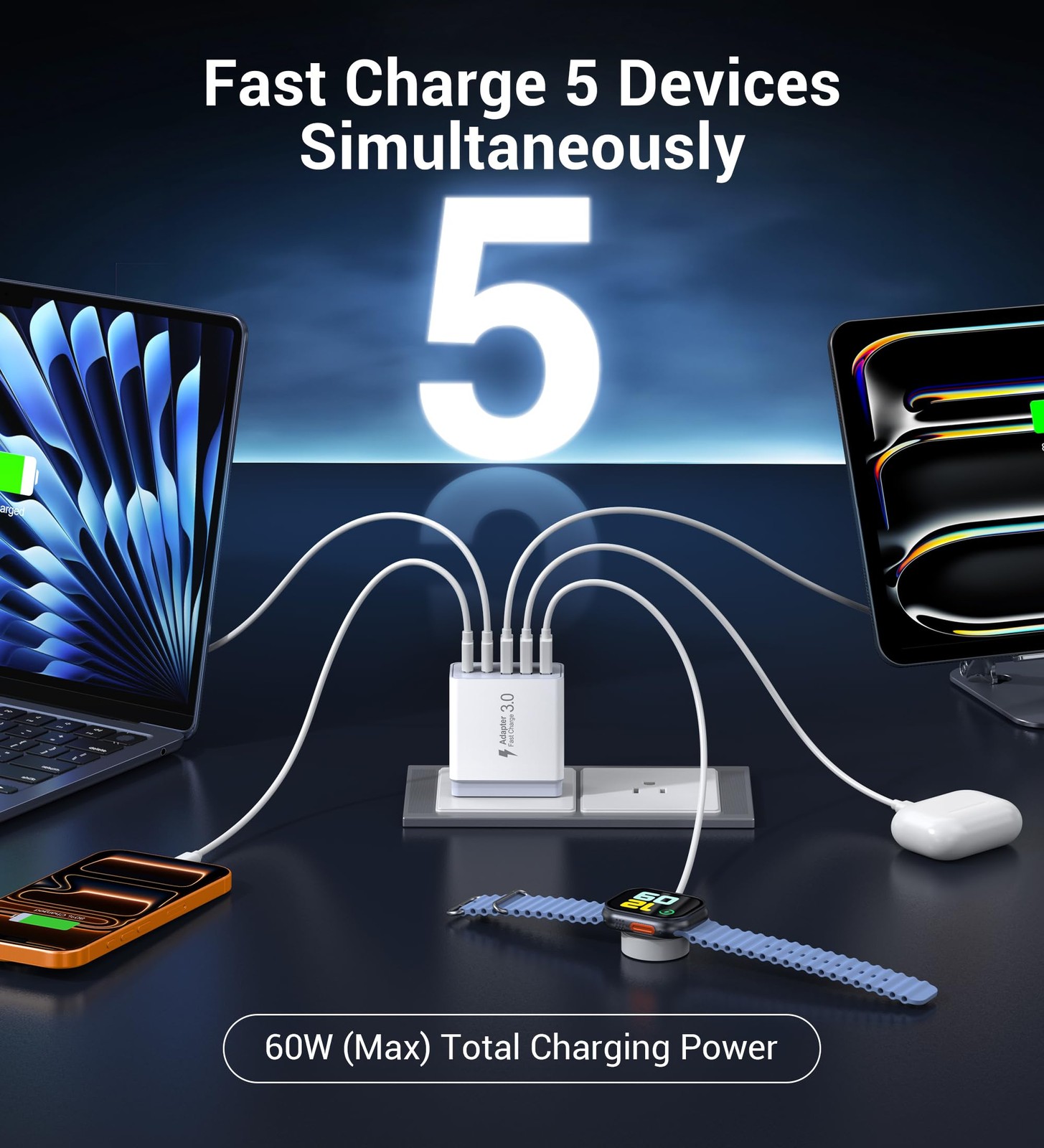 Csodince 60W Usb C Wall Charger Block 2Pack 5-Port C Charger Charging Block