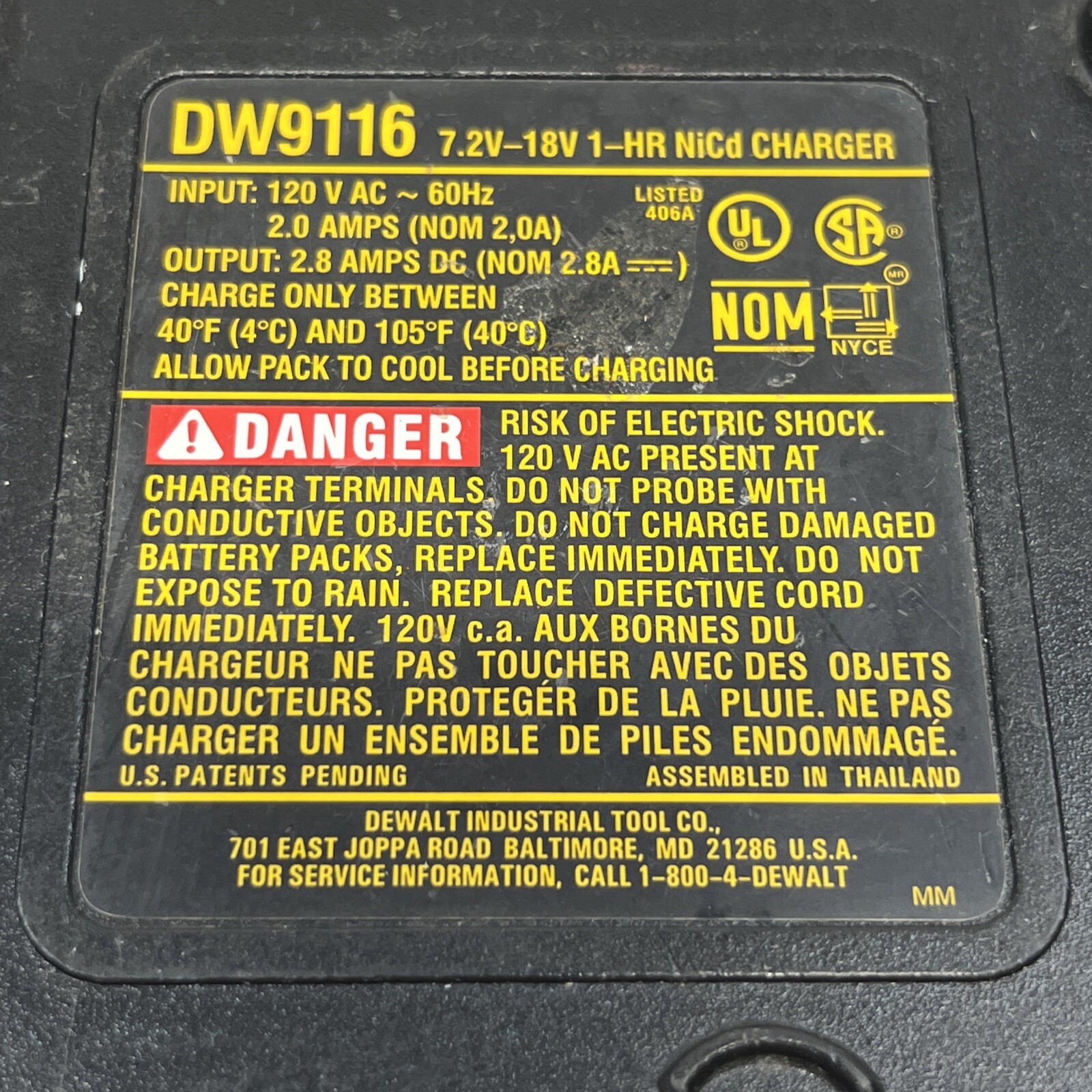 Genuine Dewalt DW9116 7.2V-18V 1 Hour NiCd Charger