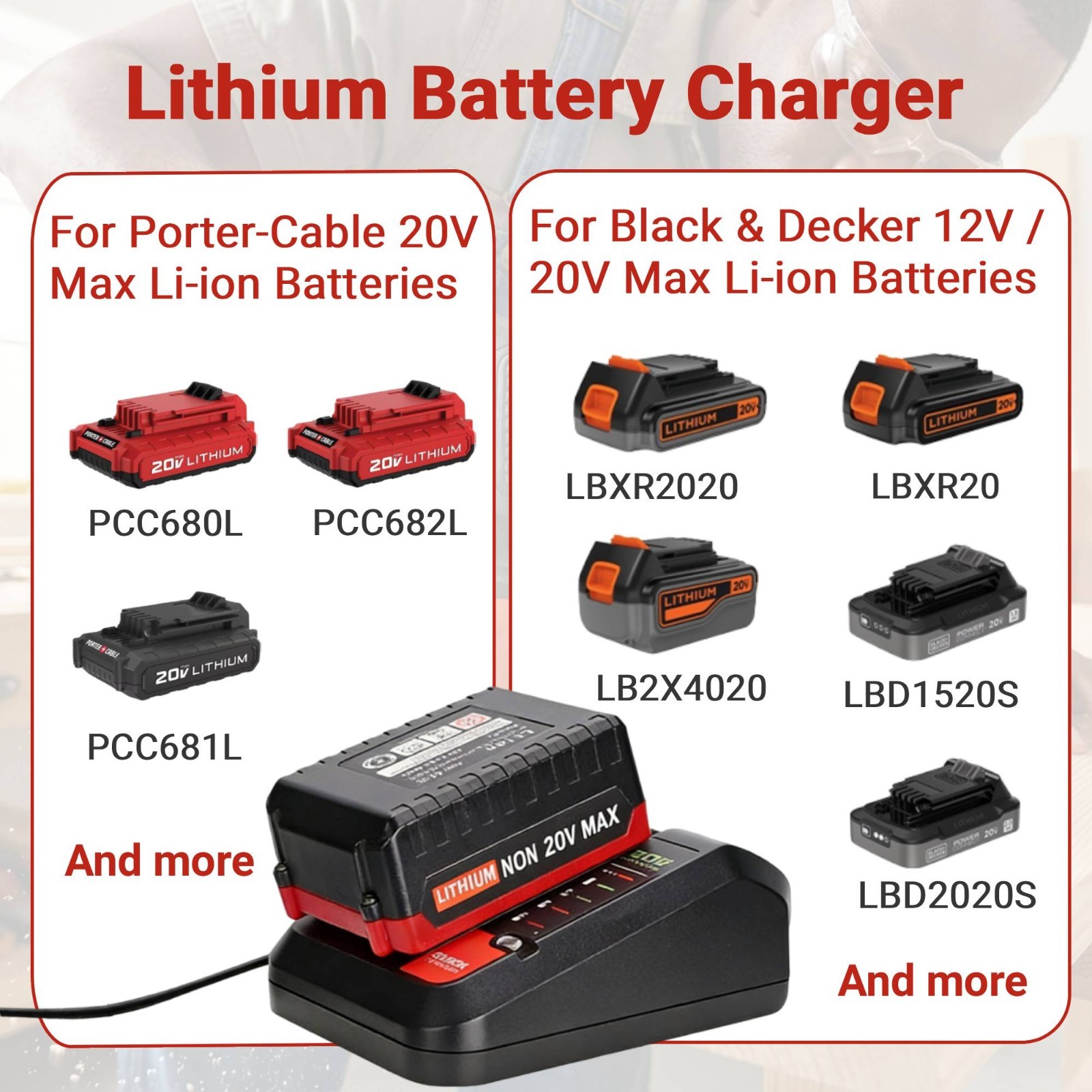 BDCAC202B Charger Replacement for Black & Decker 12V 20V Lithium Battery LBXR20
