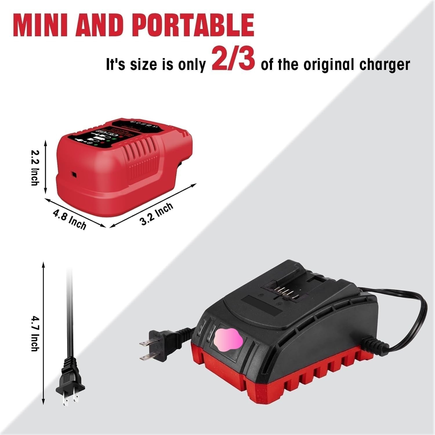 Compact Bauer 20V Battery Charger – Travel-Ready 110V Input, LED Charging Status