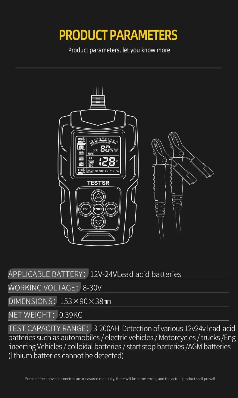 ⚡ Vehicle Battery Tester 12V 24V – LCD Analyzer for Cranking & Charging