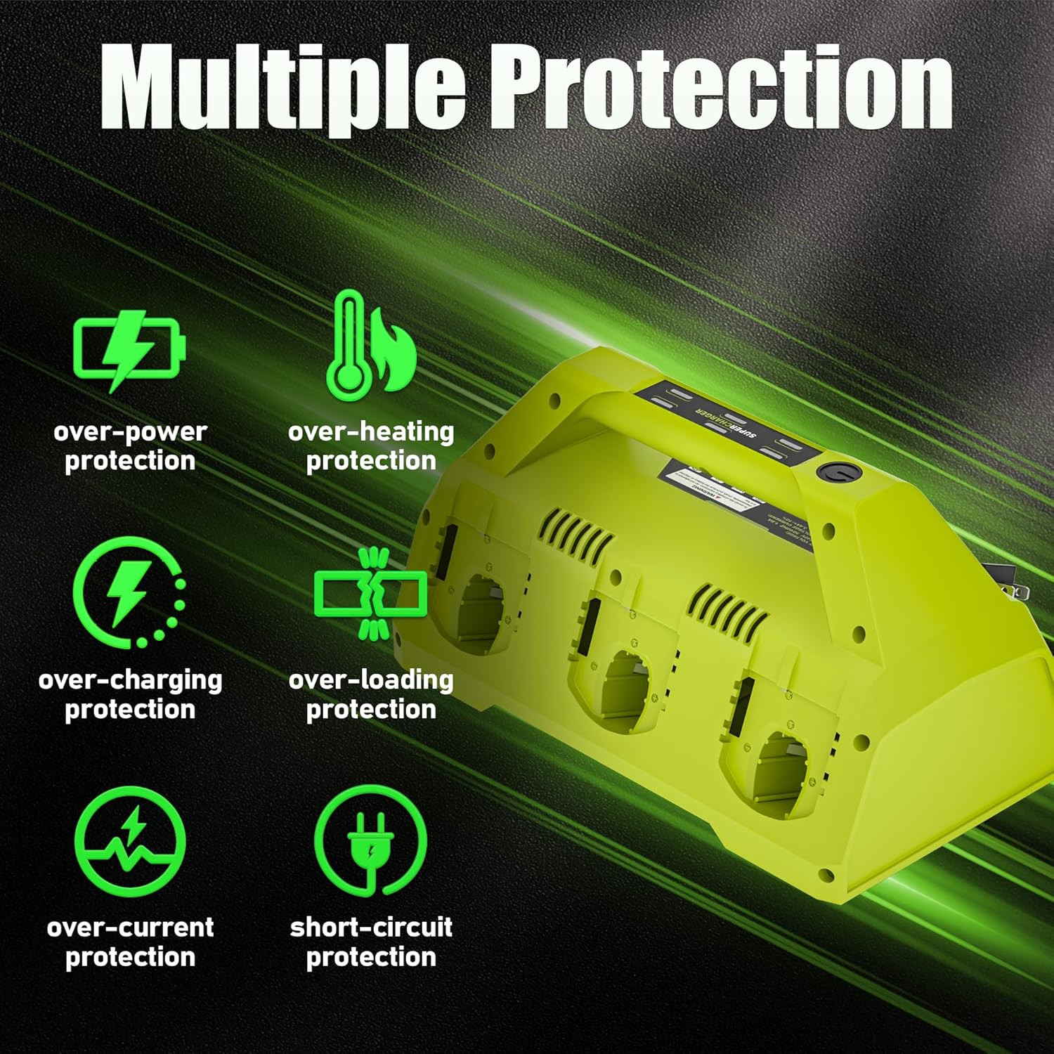 6-Port 18V Super Fast Charger Station for Ryobi P117 P135 Batteries