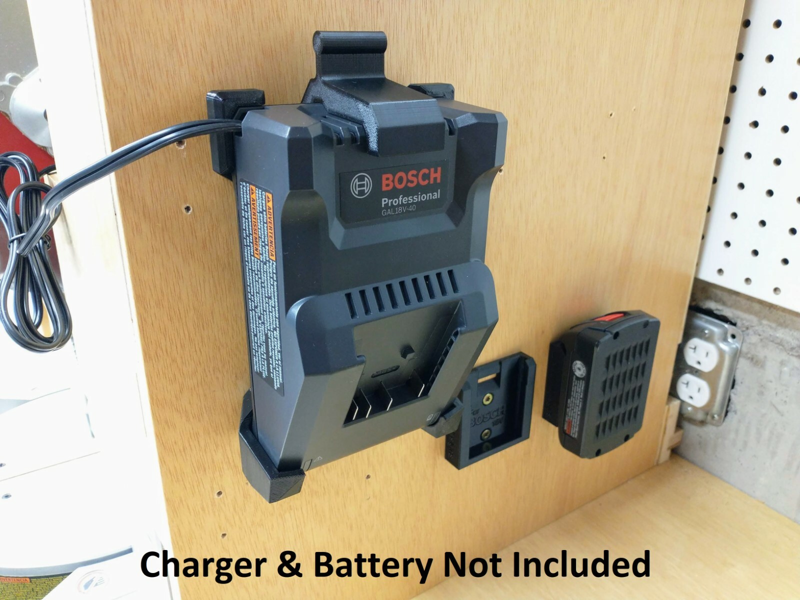 Wall Mount for Bosch GAL 18V-40 Charger with Optional 18V Battery Mounts