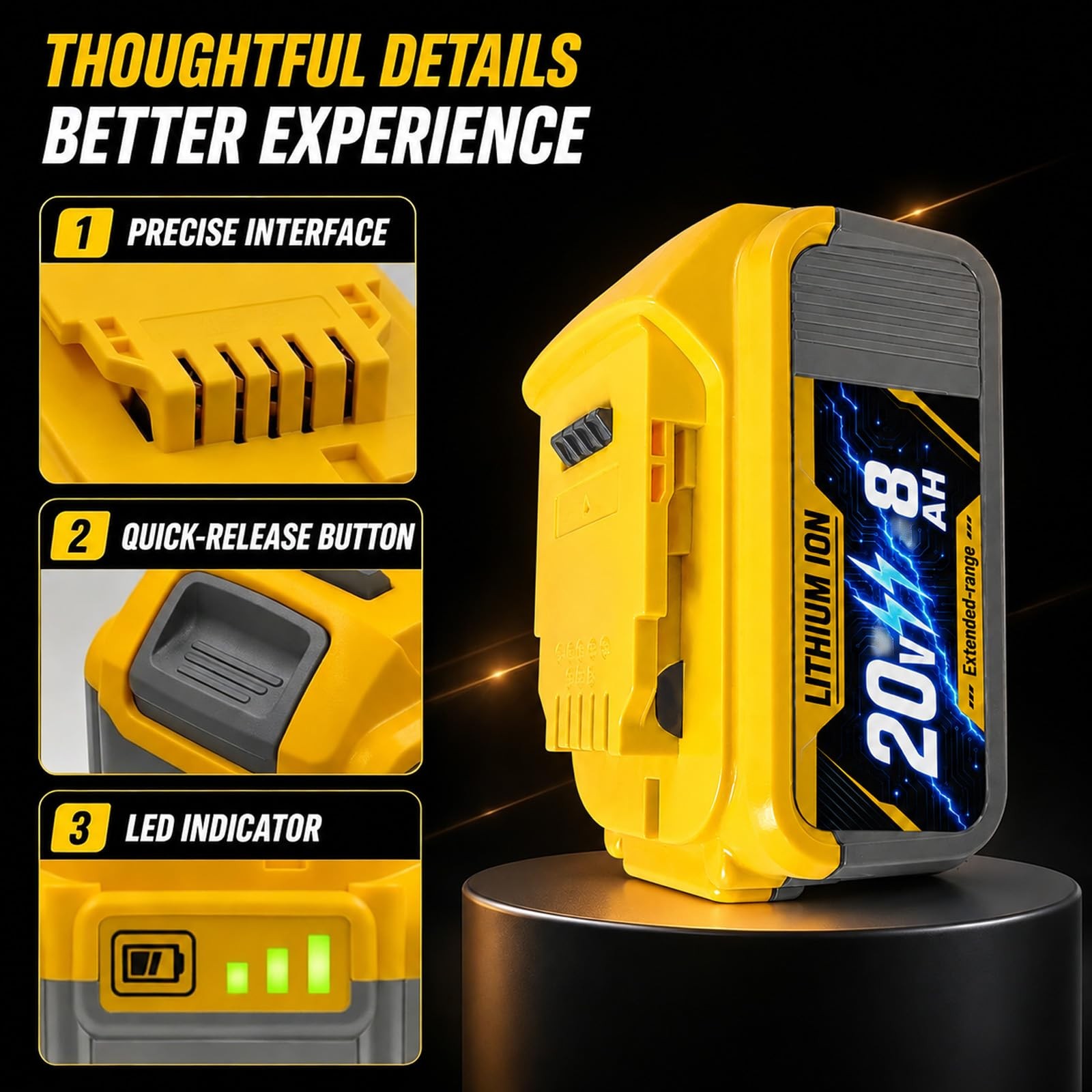 Saniu 1 Pack 8.0Ah Replacement For Dewalt 20V Battery Long-Lasting Lithium-Ion