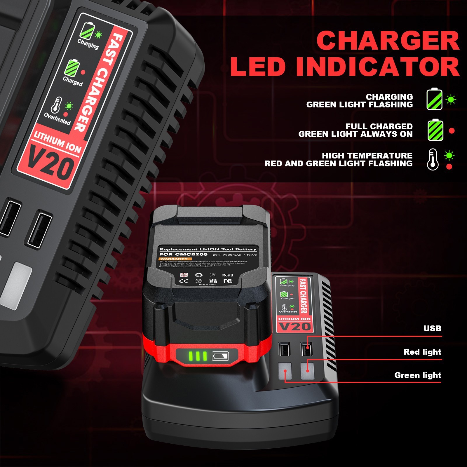 V20 20V Battery Fast Charger CMCB104 For Craftsman 20V Max Lithium ion Battery