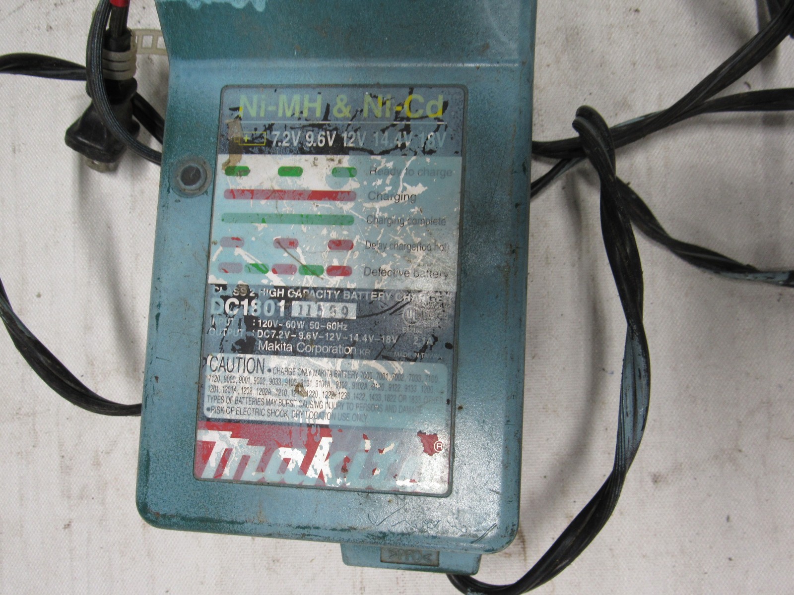 Makita DC1801 Battery Charger Ni-MH & Ni-Cd High Capacity 7.2V-9.6V-12V-18V